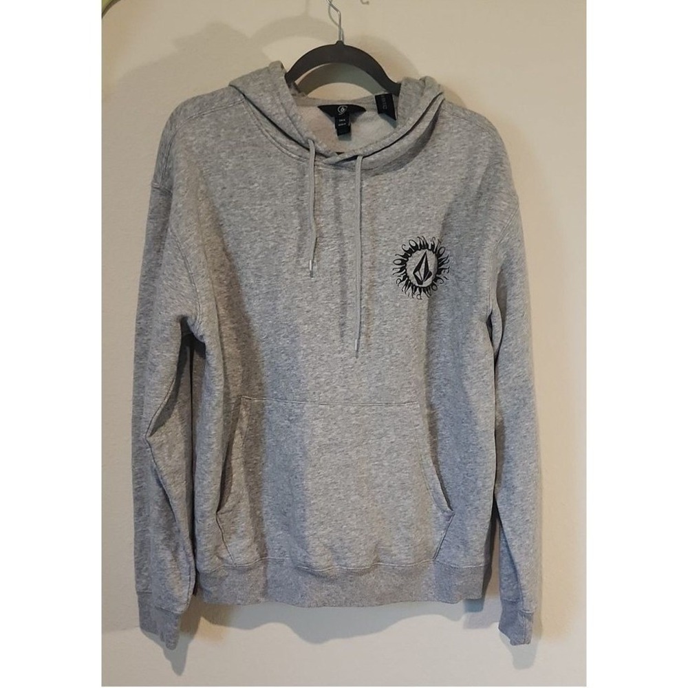 Volcom Pullover Sweatshirt Hoodie Gray Unisex Med Kangaroo Pocket Back Graphic
